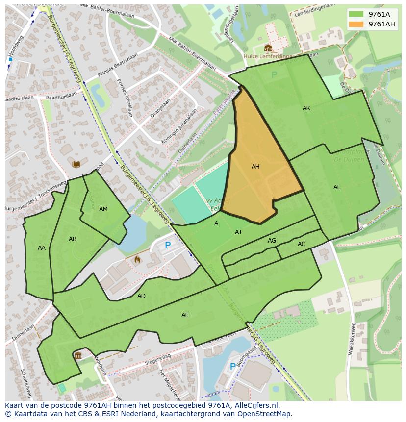 Afbeelding van het postcodegebied 9761 AH op de kaart.