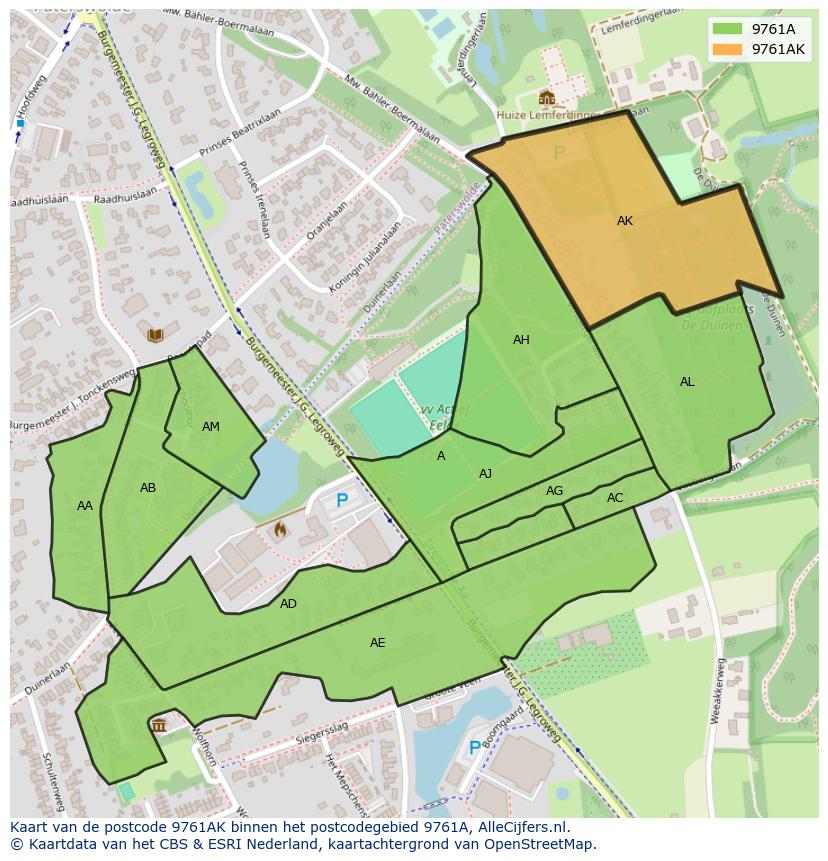 Afbeelding van het postcodegebied 9761 AK op de kaart.
