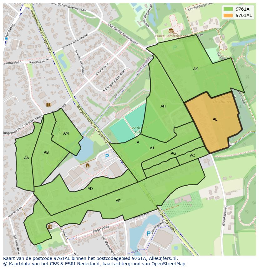 Afbeelding van het postcodegebied 9761 AL op de kaart.