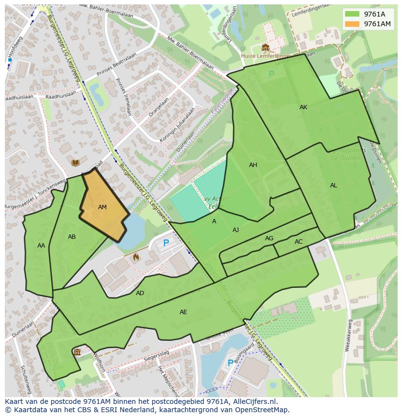 Afbeelding van het postcodegebied 9761 AM op de kaart.