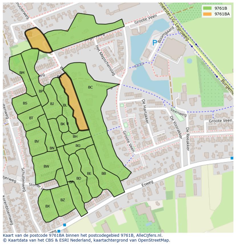 Afbeelding van het postcodegebied 9761 BA op de kaart.
