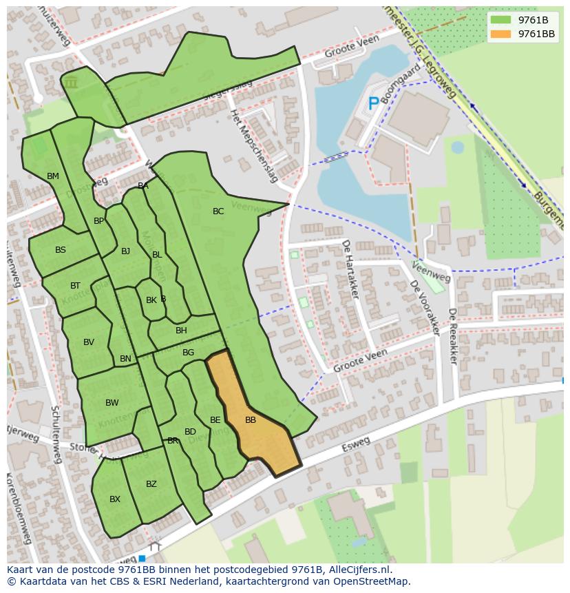 Afbeelding van het postcodegebied 9761 BB op de kaart.