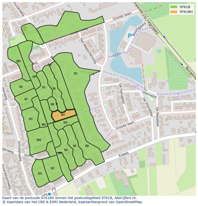 Afbeelding van het postcodegebied 9761 BH op de kaart.