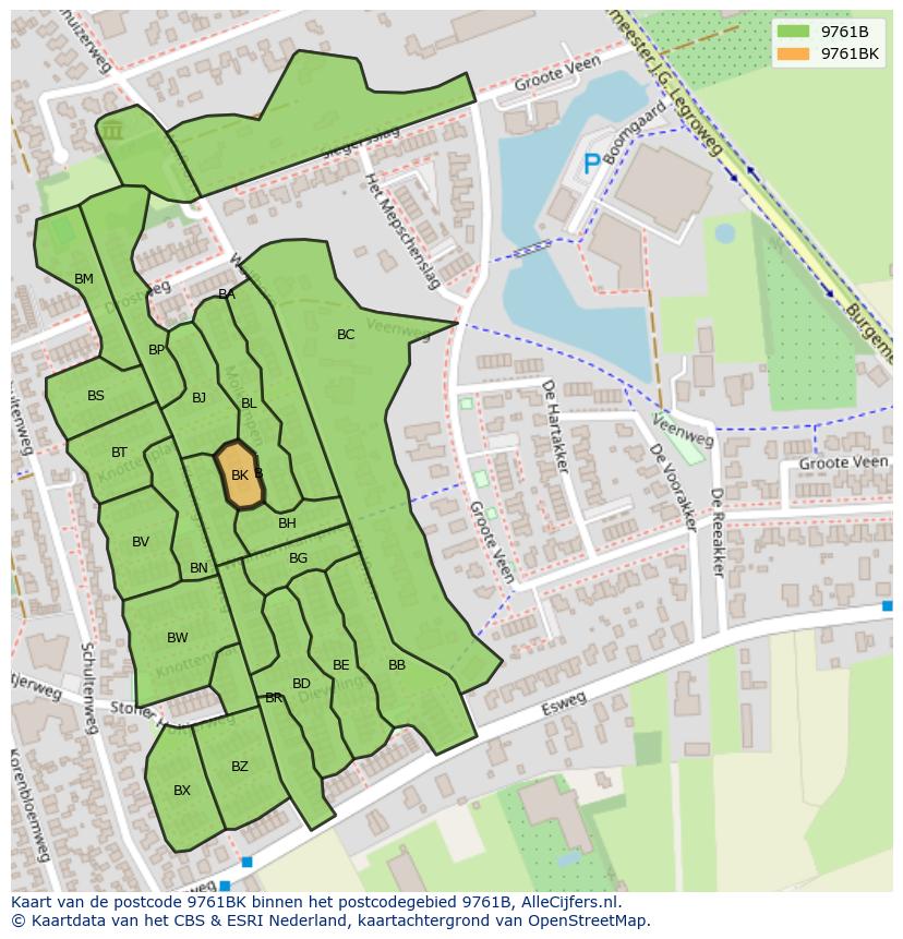 Afbeelding van het postcodegebied 9761 BK op de kaart.