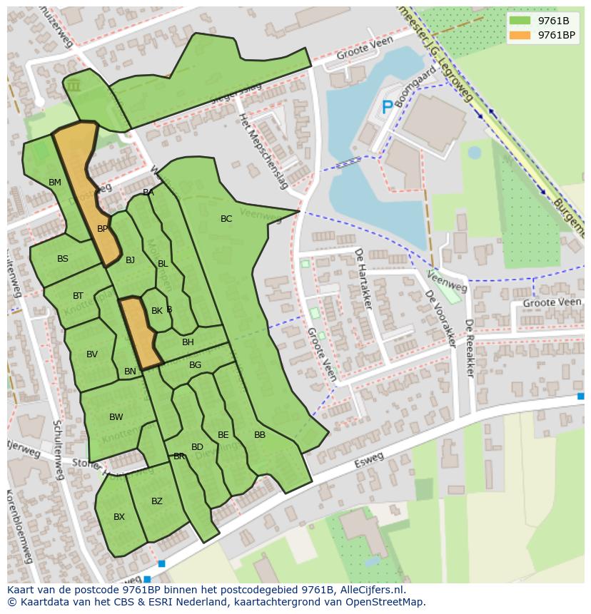 Afbeelding van het postcodegebied 9761 BP op de kaart.