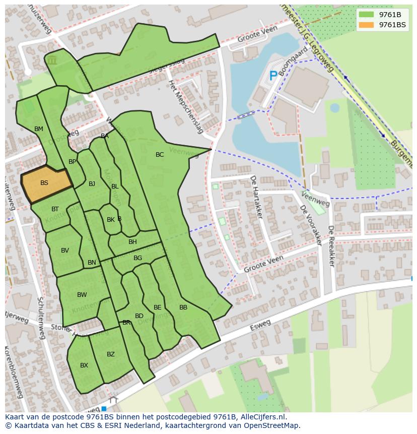 Afbeelding van het postcodegebied 9761 BS op de kaart.