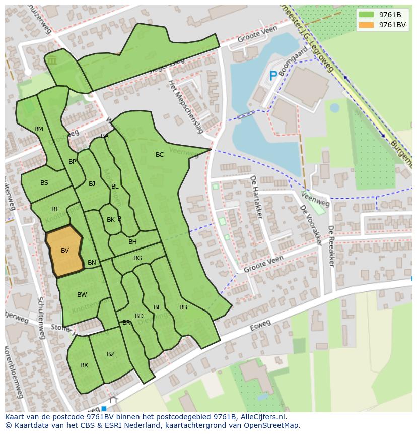 Afbeelding van het postcodegebied 9761 BV op de kaart.