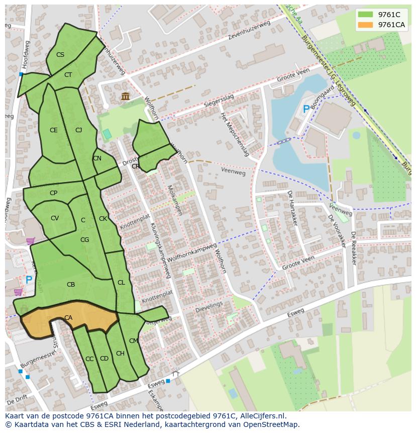 Afbeelding van het postcodegebied 9761 CA op de kaart.