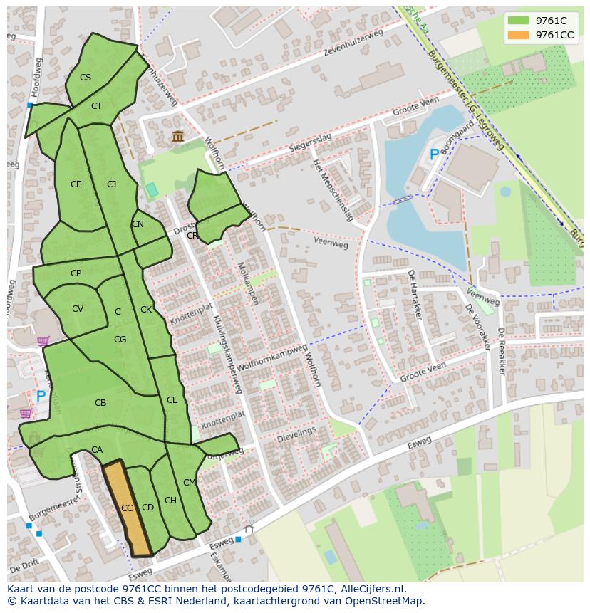 Afbeelding van het postcodegebied 9761 CC op de kaart.