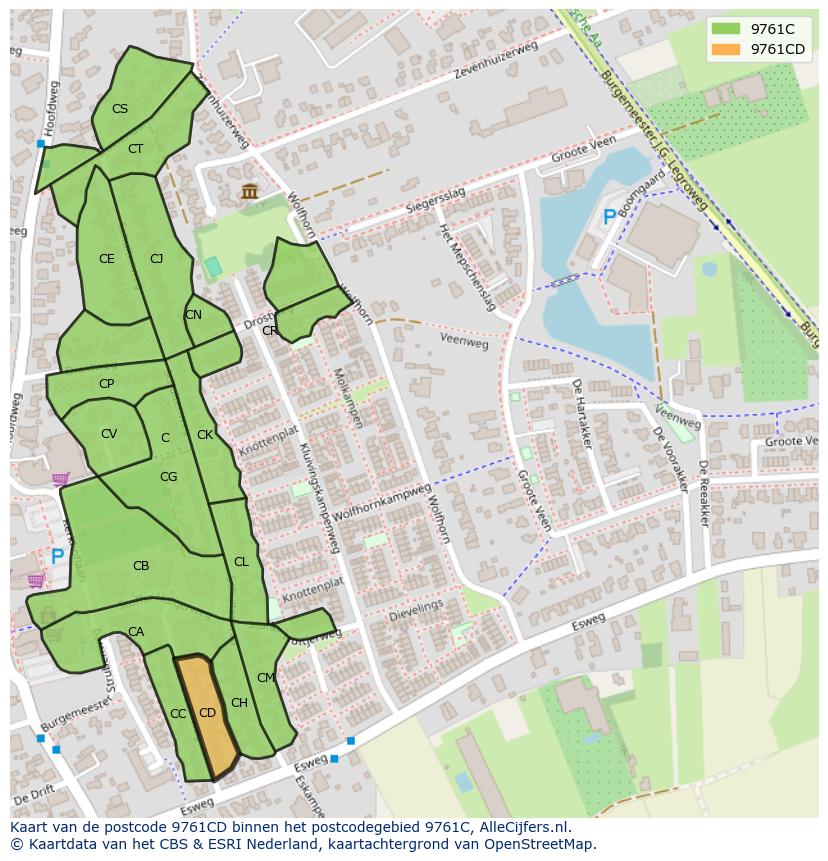 Afbeelding van het postcodegebied 9761 CD op de kaart.