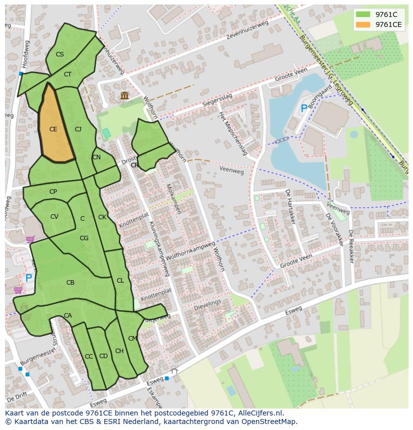 Afbeelding van het postcodegebied 9761 CE op de kaart.