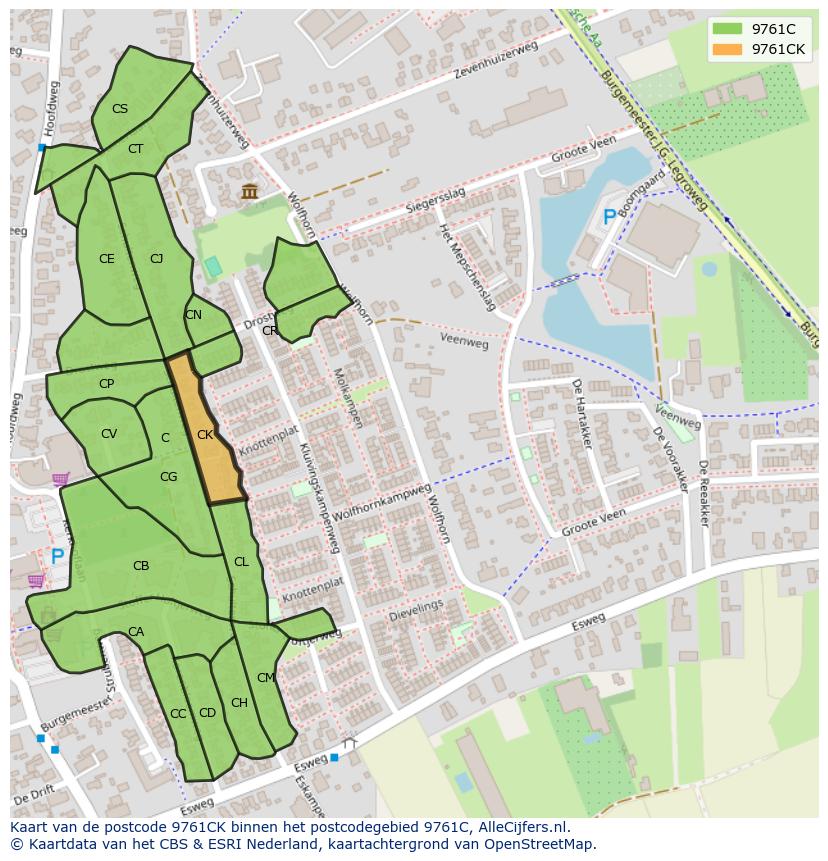Afbeelding van het postcodegebied 9761 CK op de kaart.