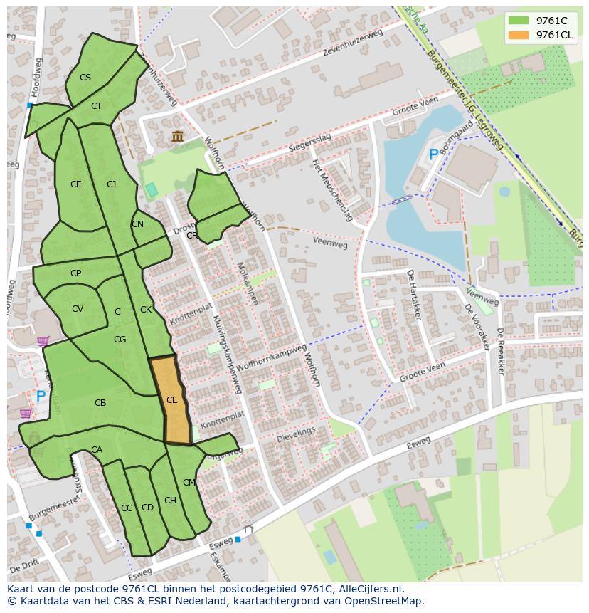 Afbeelding van het postcodegebied 9761 CL op de kaart.