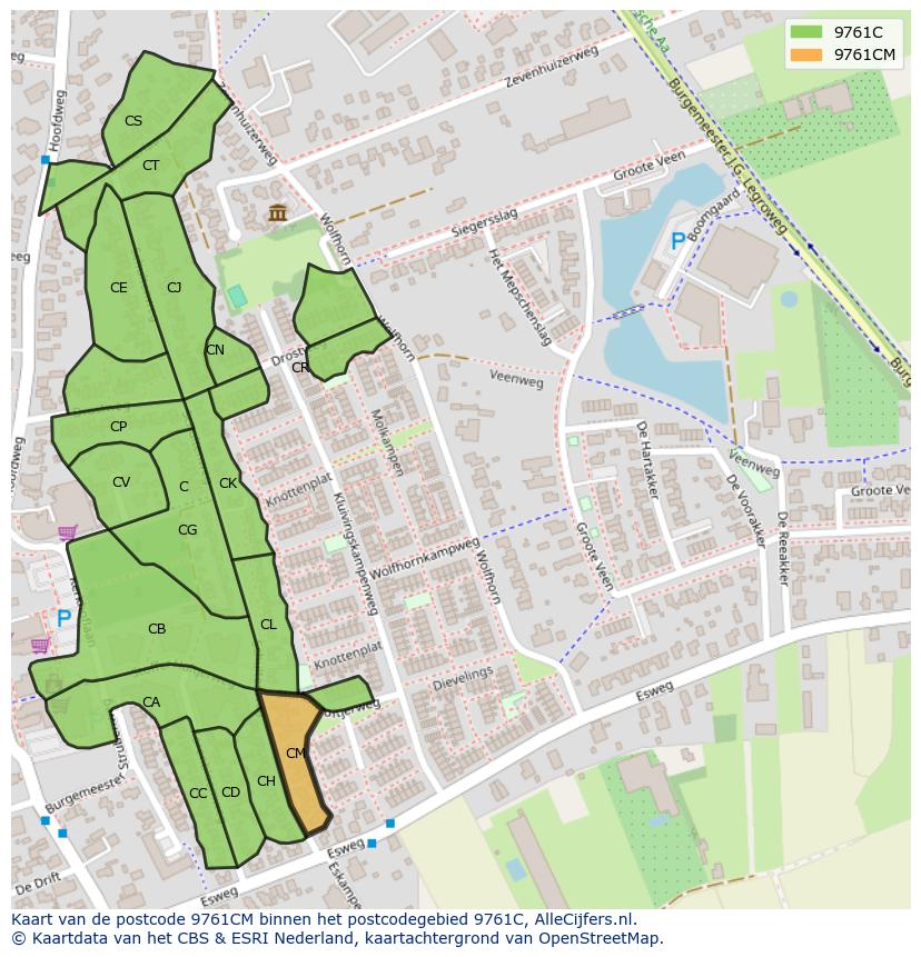 Afbeelding van het postcodegebied 9761 CM op de kaart.
