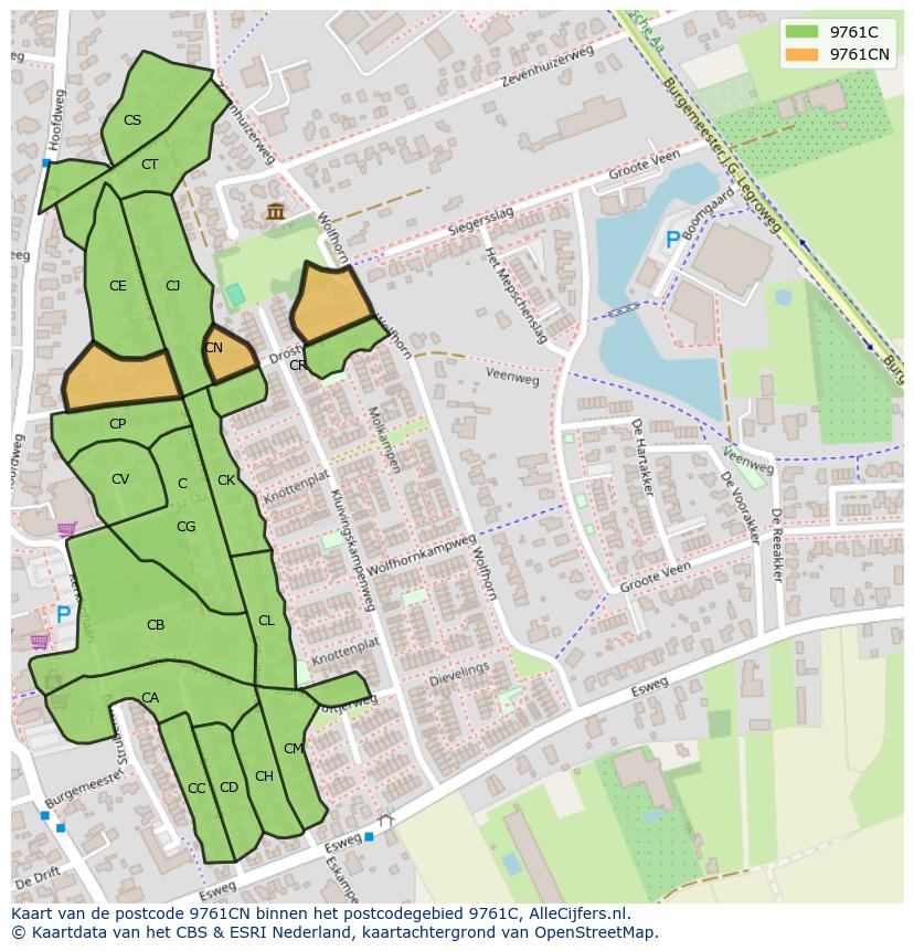 Afbeelding van het postcodegebied 9761 CN op de kaart.
