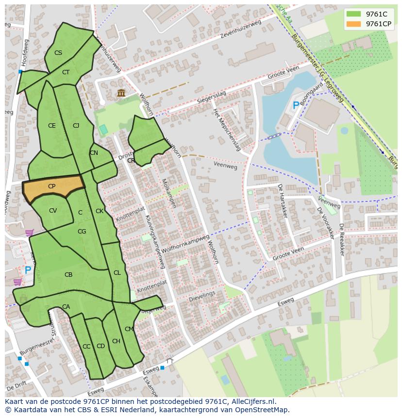 Afbeelding van het postcodegebied 9761 CP op de kaart.