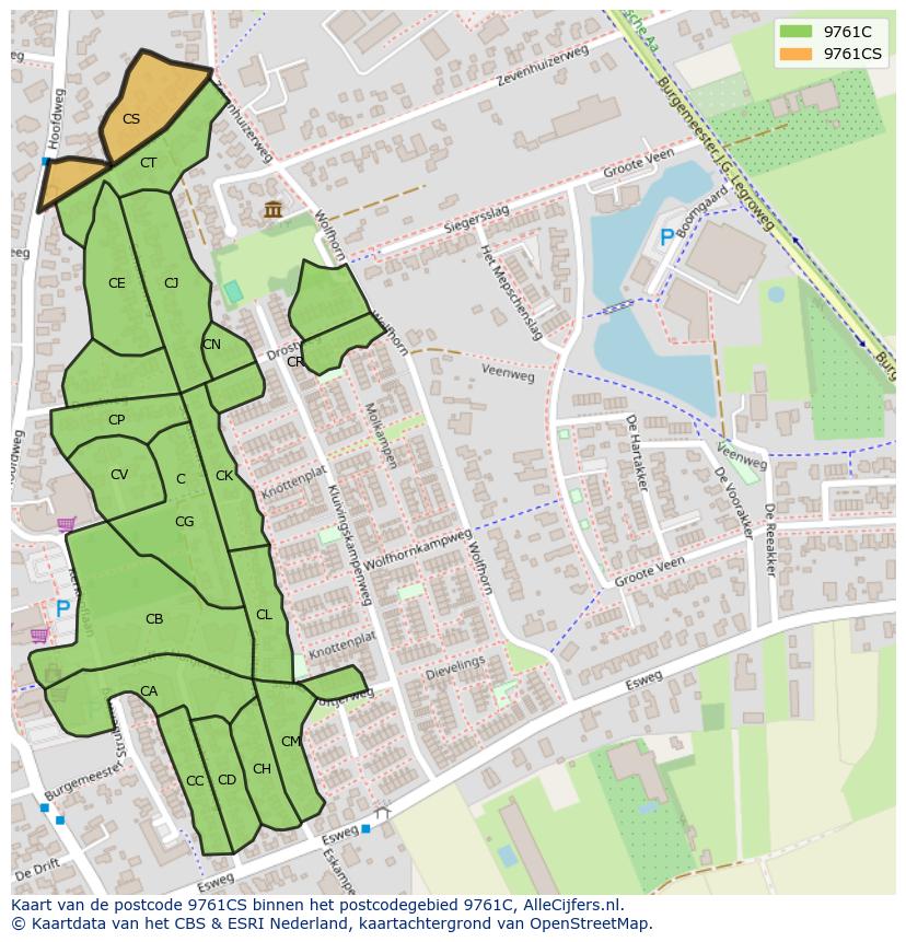 Afbeelding van het postcodegebied 9761 CS op de kaart.