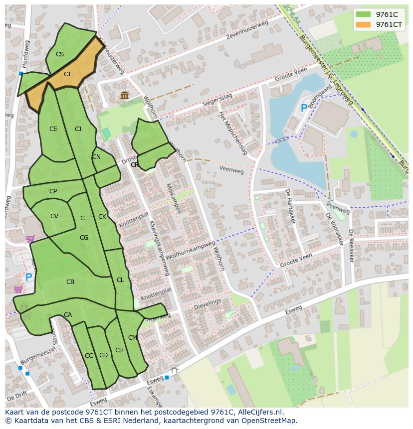 Afbeelding van het postcodegebied 9761 CT op de kaart.