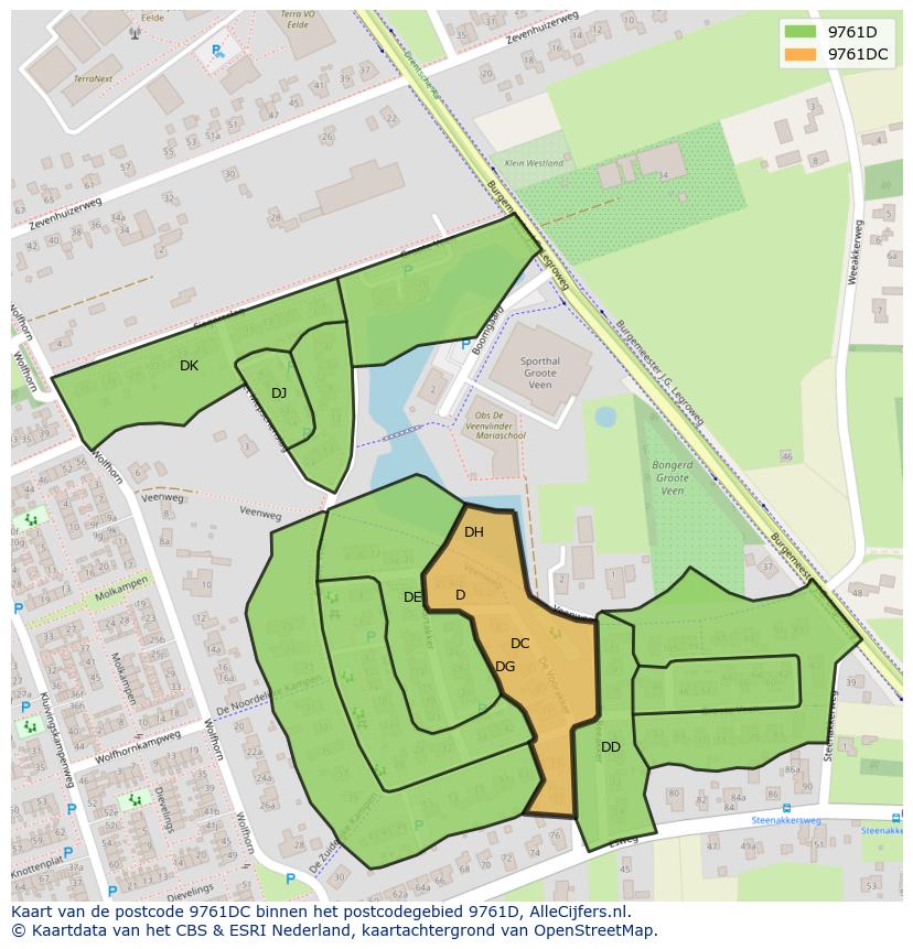 Afbeelding van het postcodegebied 9761 DC op de kaart.