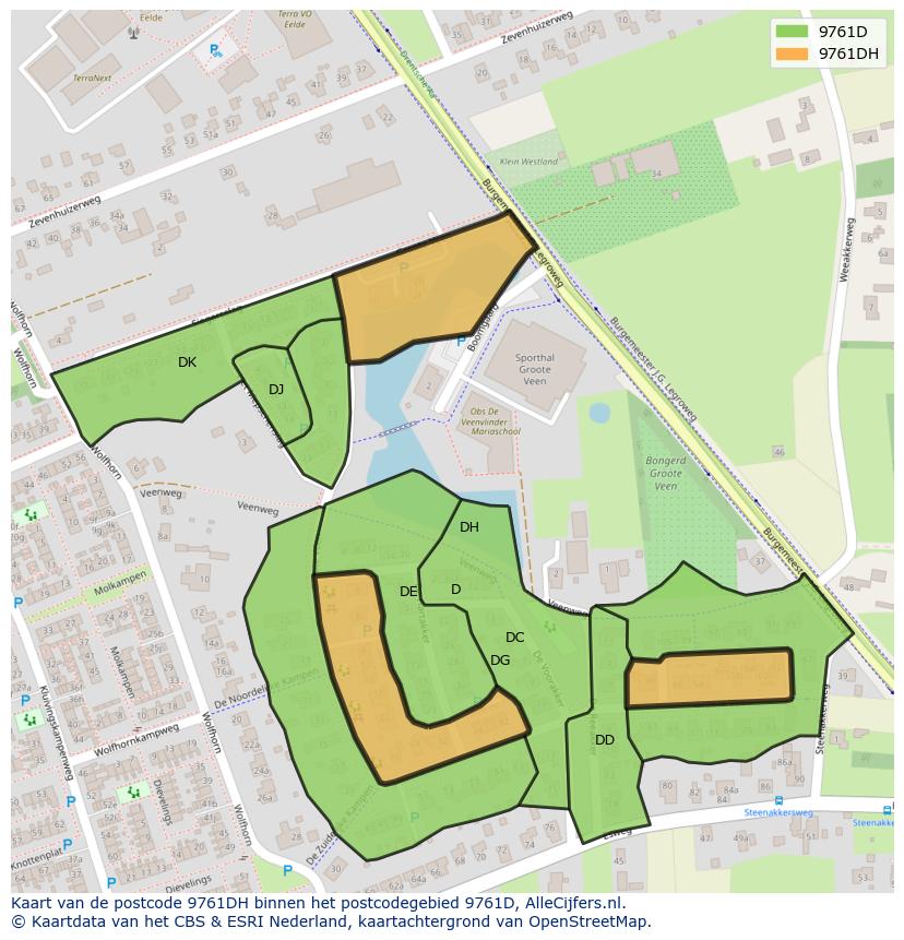 Afbeelding van het postcodegebied 9761 DH op de kaart.