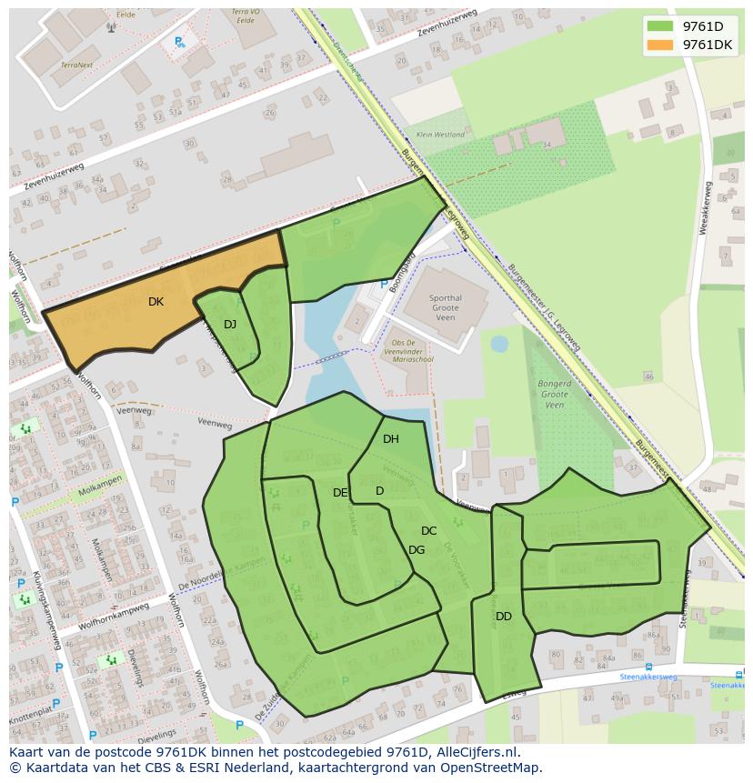 Afbeelding van het postcodegebied 9761 DK op de kaart.