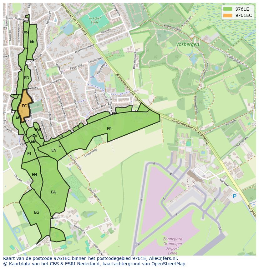 Afbeelding van het postcodegebied 9761 EC op de kaart.