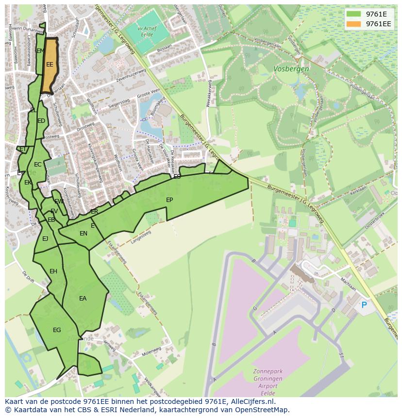 Afbeelding van het postcodegebied 9761 EE op de kaart.