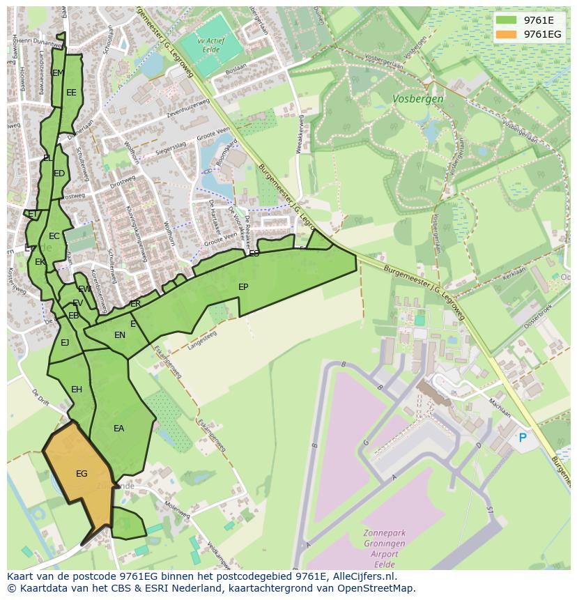 Afbeelding van het postcodegebied 9761 EG op de kaart.