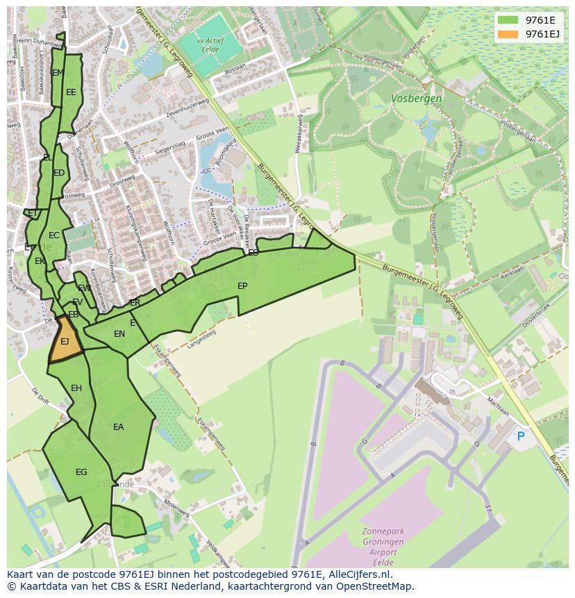 Afbeelding van het postcodegebied 9761 EJ op de kaart.