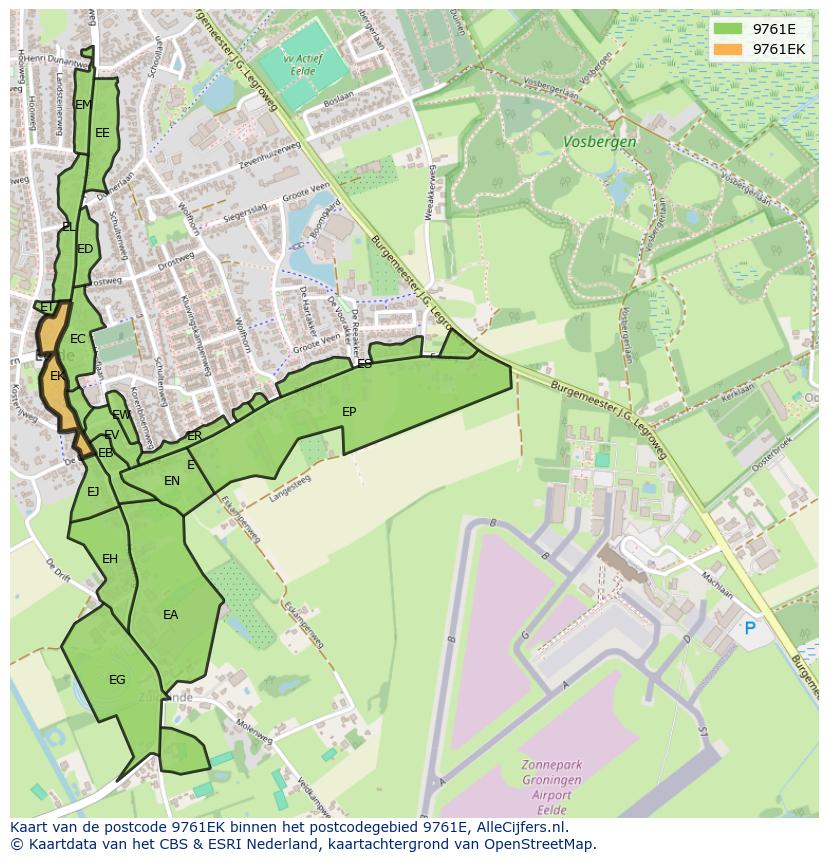 Afbeelding van het postcodegebied 9761 EK op de kaart.