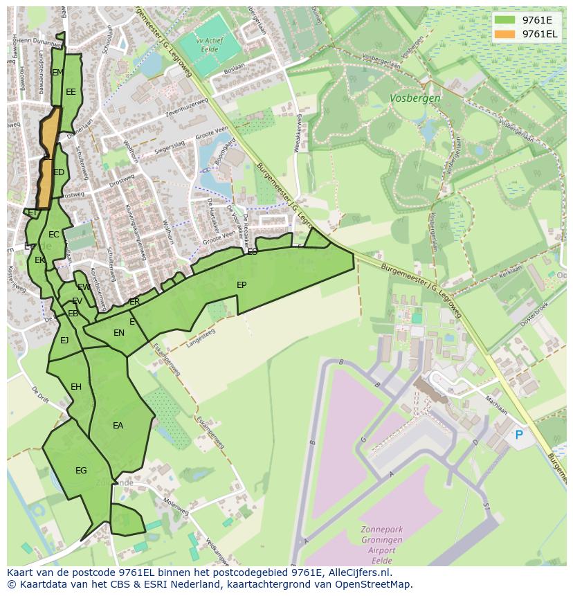 Afbeelding van het postcodegebied 9761 EL op de kaart.