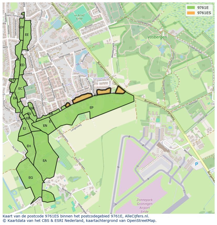 Afbeelding van het postcodegebied 9761 ES op de kaart.