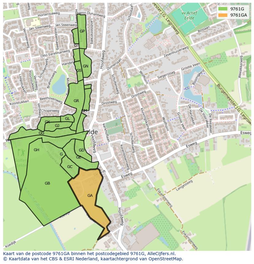 Afbeelding van het postcodegebied 9761 GA op de kaart.