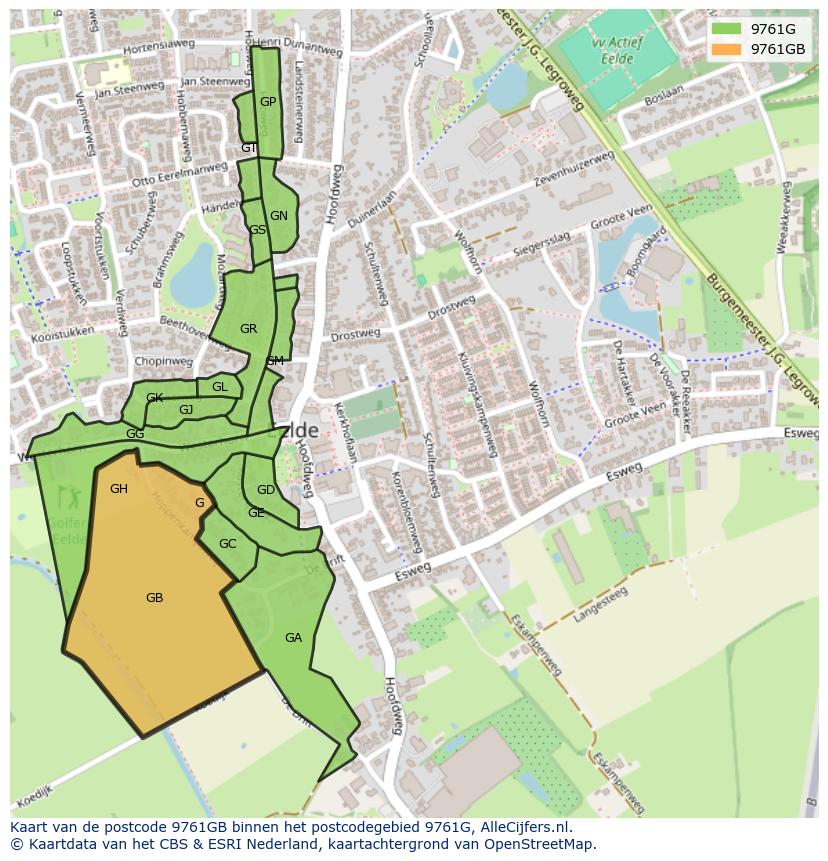 Afbeelding van het postcodegebied 9761 GB op de kaart.