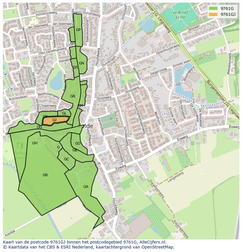 Afbeelding van het postcodegebied 9761 GJ op de kaart.