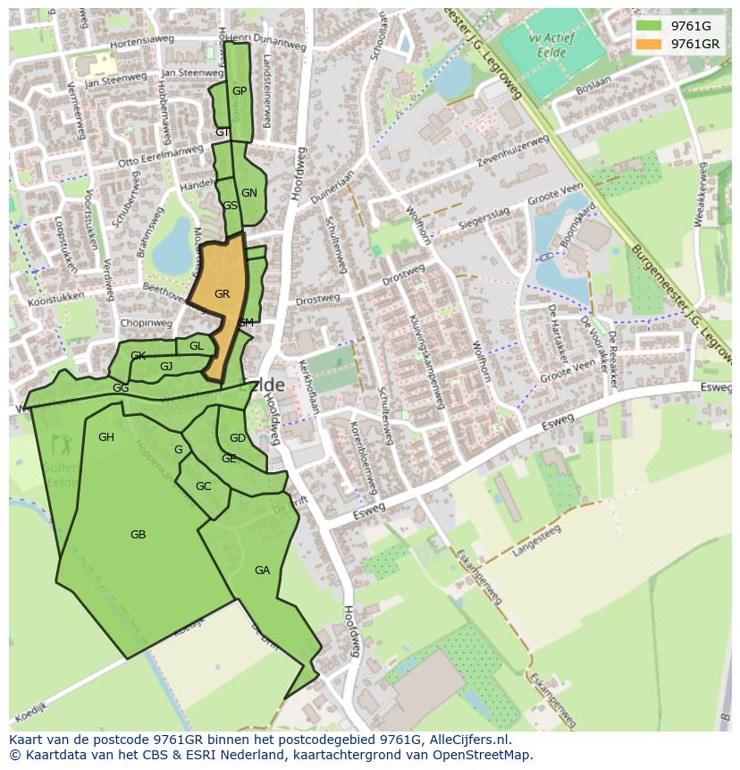 Afbeelding van het postcodegebied 9761 GR op de kaart.