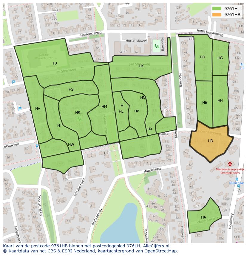 Afbeelding van het postcodegebied 9761 HB op de kaart.