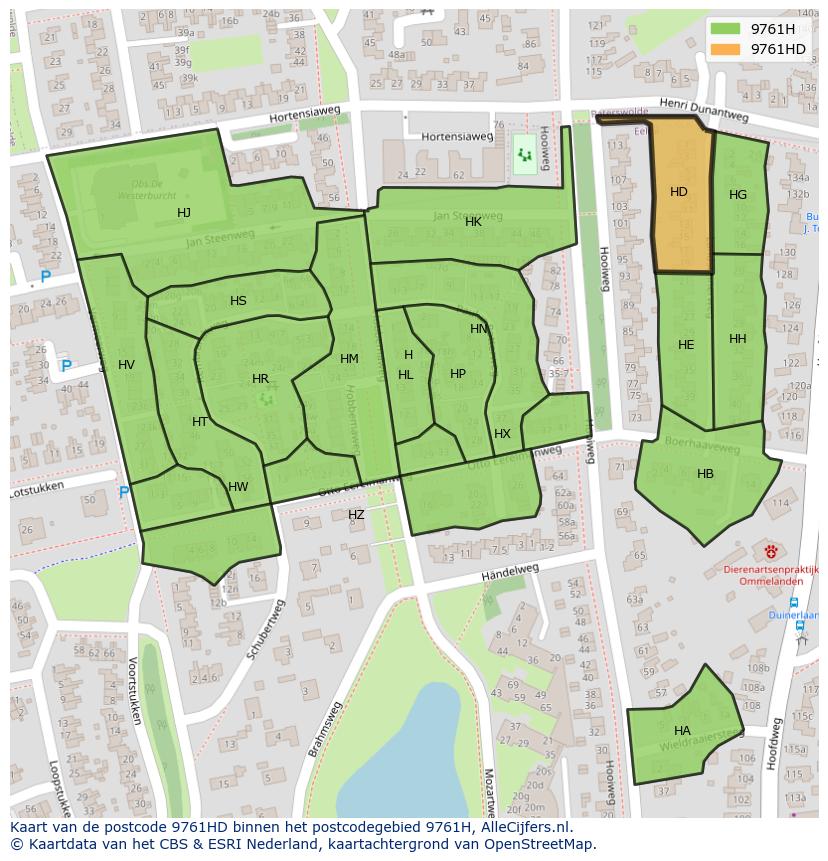 Afbeelding van het postcodegebied 9761 HD op de kaart.