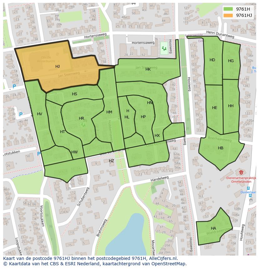Afbeelding van het postcodegebied 9761 HJ op de kaart.