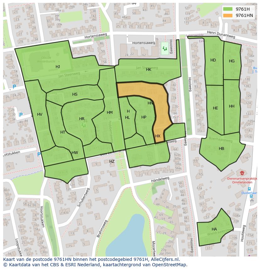 Afbeelding van het postcodegebied 9761 HN op de kaart.