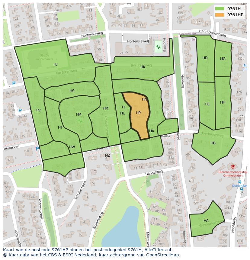 Afbeelding van het postcodegebied 9761 HP op de kaart.