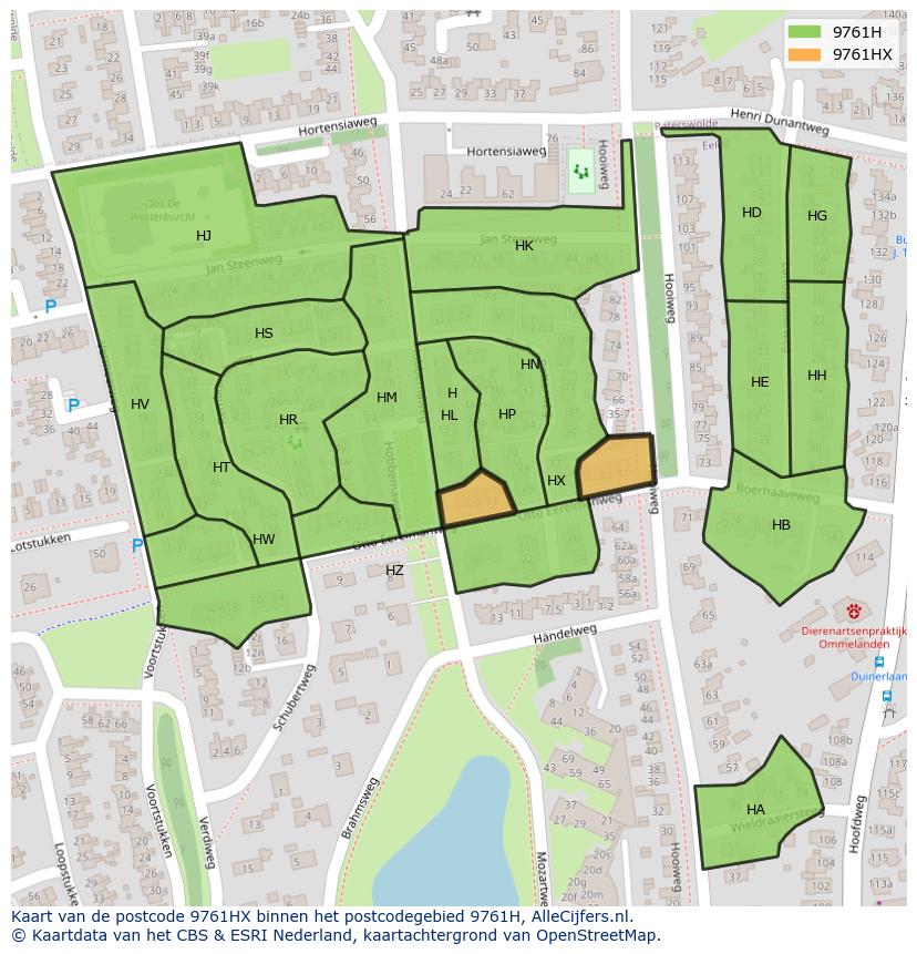 Afbeelding van het postcodegebied 9761 HX op de kaart.