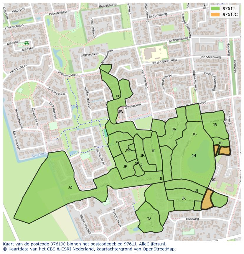 Afbeelding van het postcodegebied 9761 JC op de kaart.
