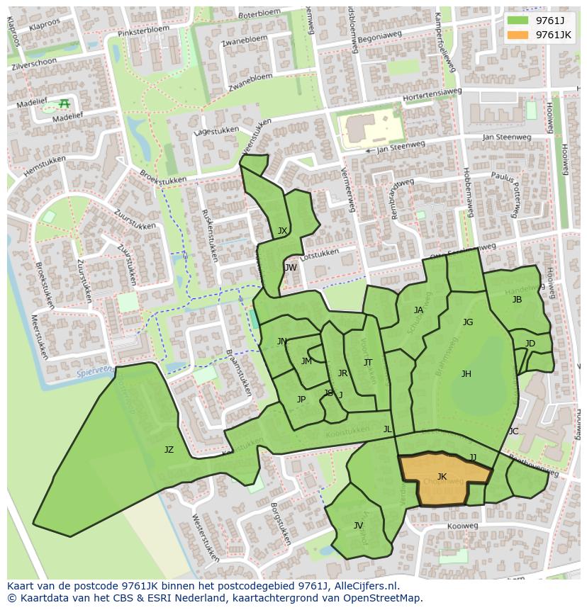 Afbeelding van het postcodegebied 9761 JK op de kaart.