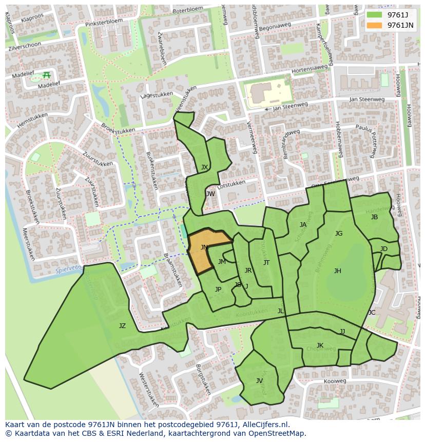 Afbeelding van het postcodegebied 9761 JN op de kaart.