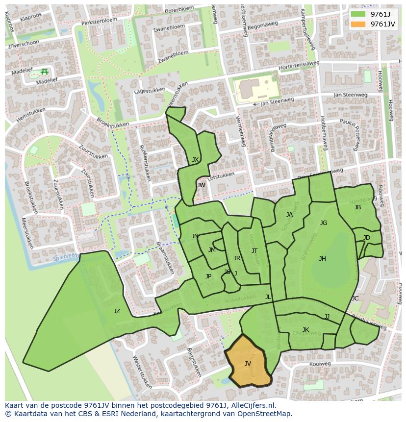 Afbeelding van het postcodegebied 9761 JV op de kaart.
