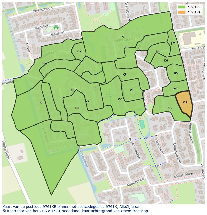 Afbeelding van het postcodegebied 9761 KB op de kaart.