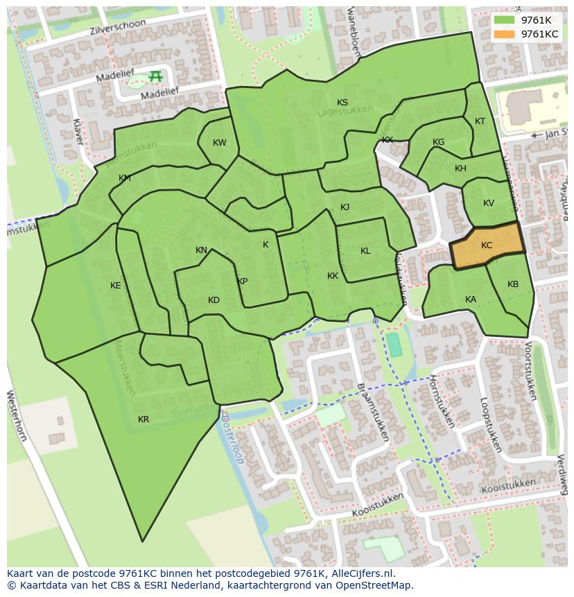 Afbeelding van het postcodegebied 9761 KC op de kaart.