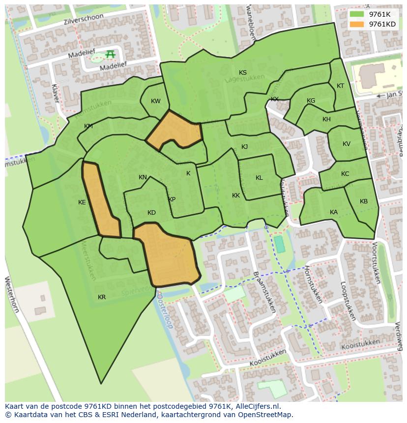 Afbeelding van het postcodegebied 9761 KD op de kaart.