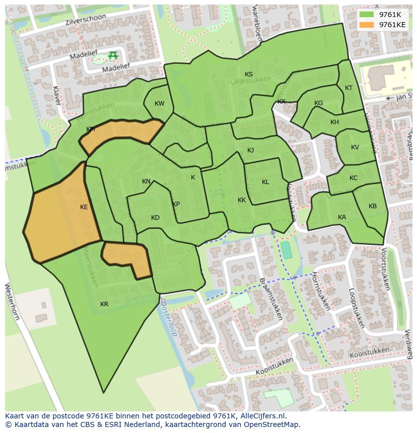 Afbeelding van het postcodegebied 9761 KE op de kaart.